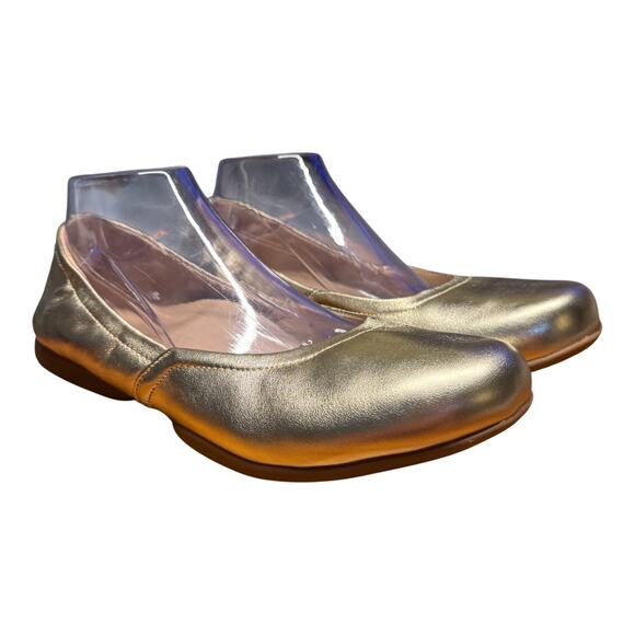 ABEO Tilly Women's 10 Gold Leather Ballet Flats Comfort Slip On Workwear Classic - Picture 7 of 11